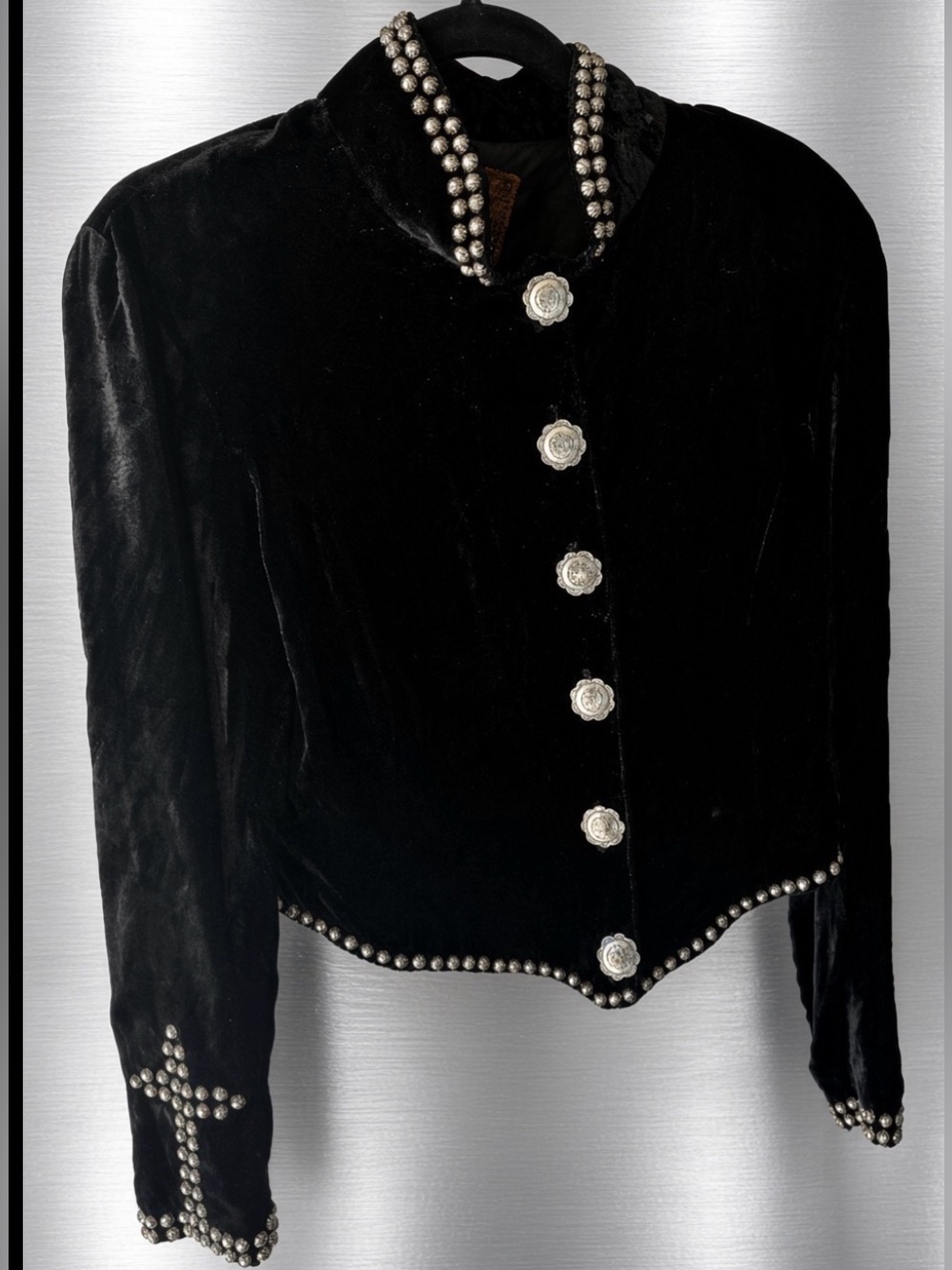Vintage DoubleD Ranch Elegant Black Velvet studded jacket silver concho button